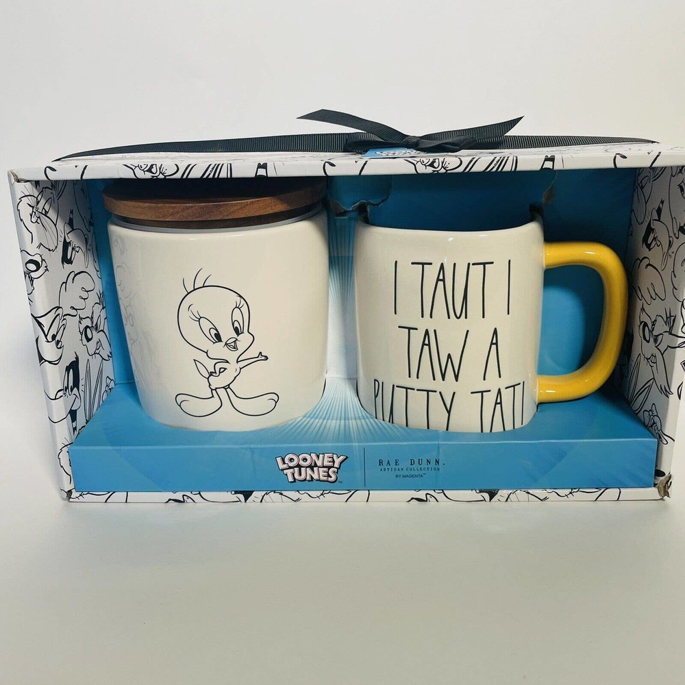 Rae Dunn Looney Tunes TWEETY BIRD Mug Cellar Set NEW “I TAUT I TAW A PUTTY TAT!”